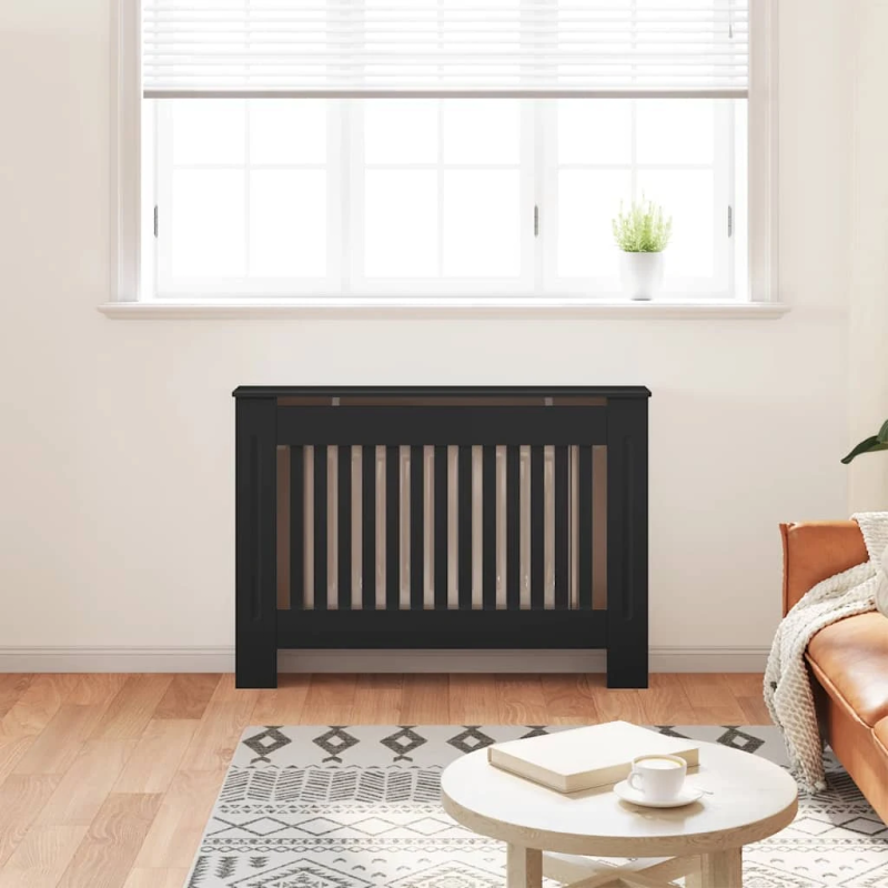 vidaXL radiatora pārsegs, melns, 112x19x81,5 cm, MDF