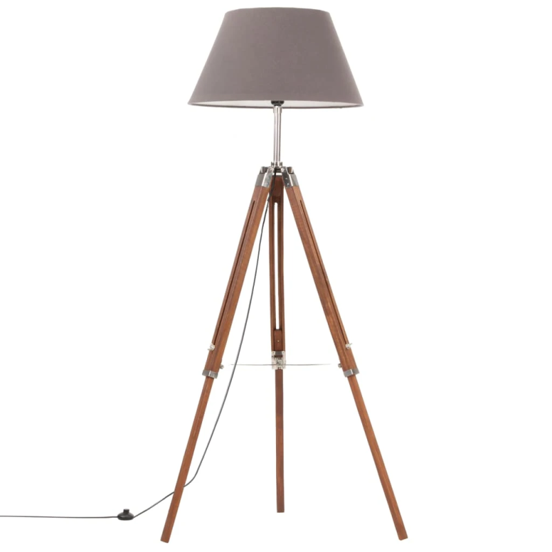 vidaXL grīdas lampa uz statīva, brūna, pelēka, masīvs tīkkoks, 141 cm
