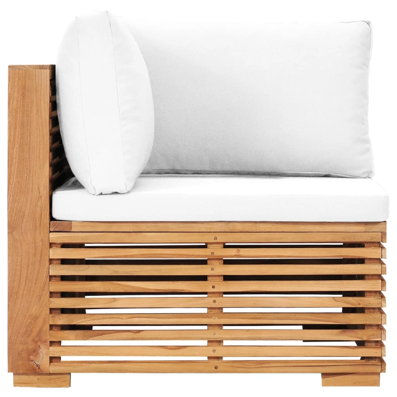 vidaXL dārza stūra dīvāns ar krēmkrāsas spilvenu, masīvs tīkkoks