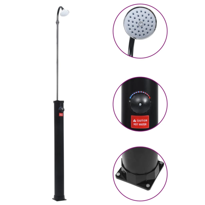 vidaXL solārā dārza duša, melna, 215 cm, 8 L