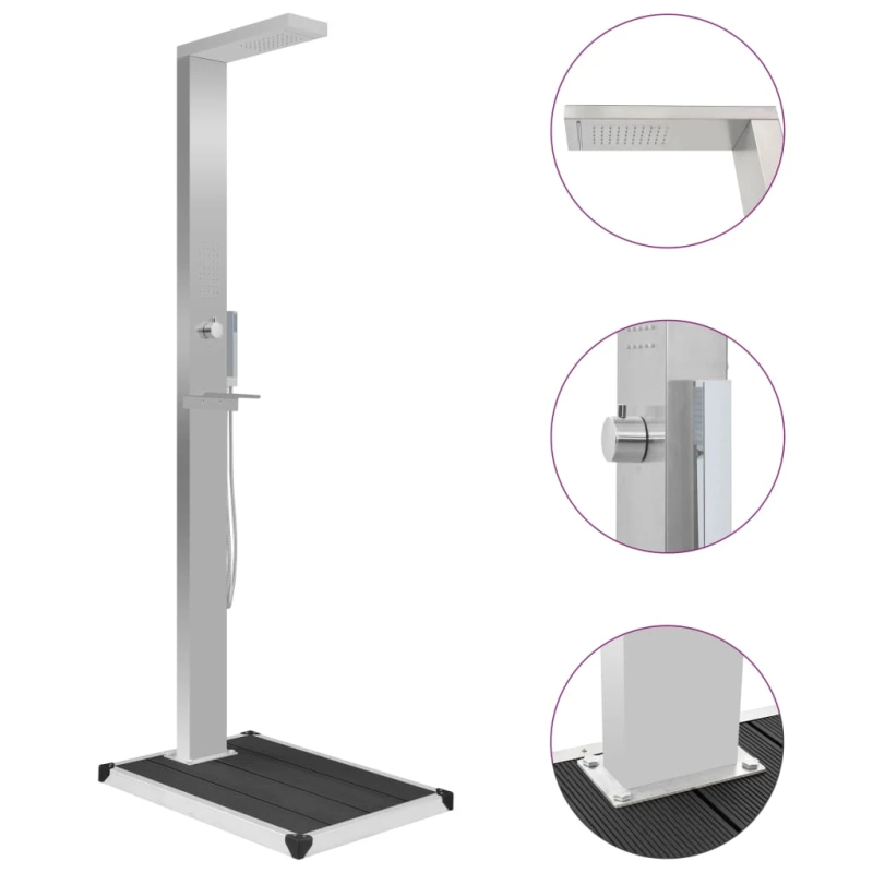 vidaXL āra duša ar pamatni, WPC, nerūsējošs tērauds