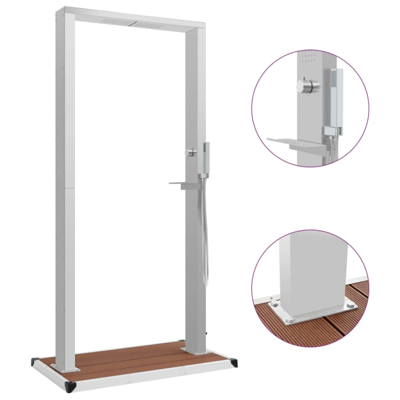 vidaXL āra duša ar pamatni, WPC, nerūsējošs tērauds