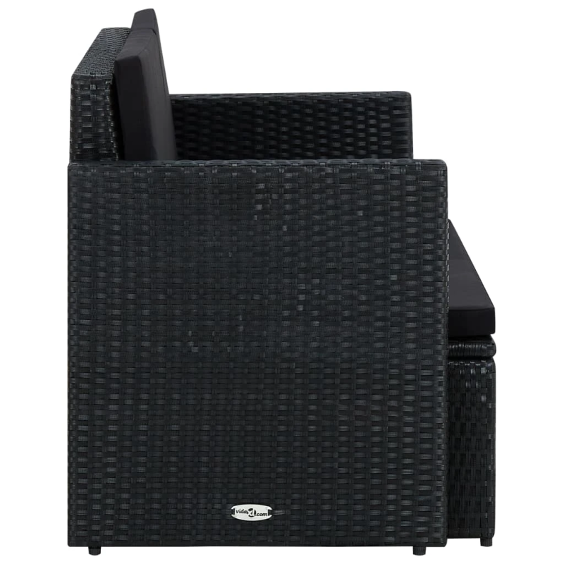 vidaXL divvietīgs dārza dīvāns ar matračiem, melna PE rotangpalma