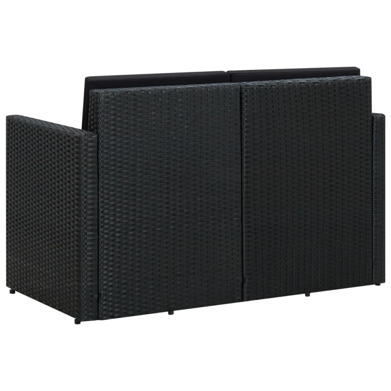 vidaXL divvietīgs dārza dīvāns ar matračiem, melna PE rotangpalma