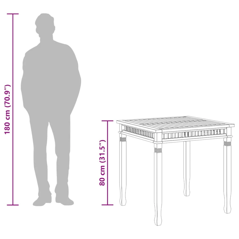 vidaXL dārza galds, 80x80x80 cm, masīvs tīkkoks
