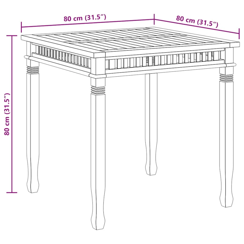 vidaXL dārza galds, 80x80x80 cm, masīvs tīkkoks