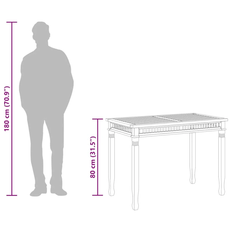 vidaXL dārza galds, 110x65x80 cm, masīvs tīkkoks