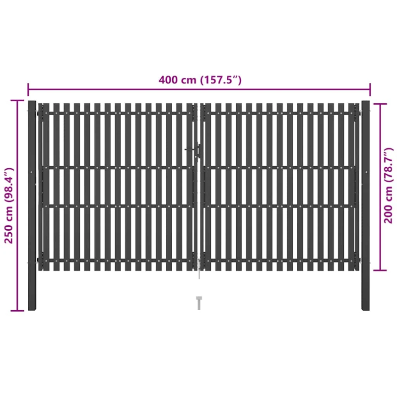 vidaXL dārza žoga vārti, tērauds, 400x200 cm, antracīta krāsā