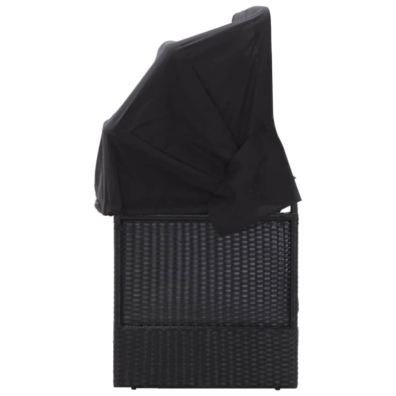 vidaXL dārza dīvāns ar jumtiņu, melna PE rotangpalma