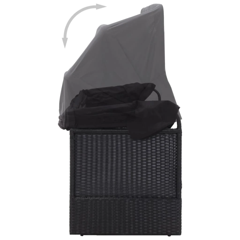 vidaXL dārza dīvāns ar jumtiņu, melna PE rotangpalma