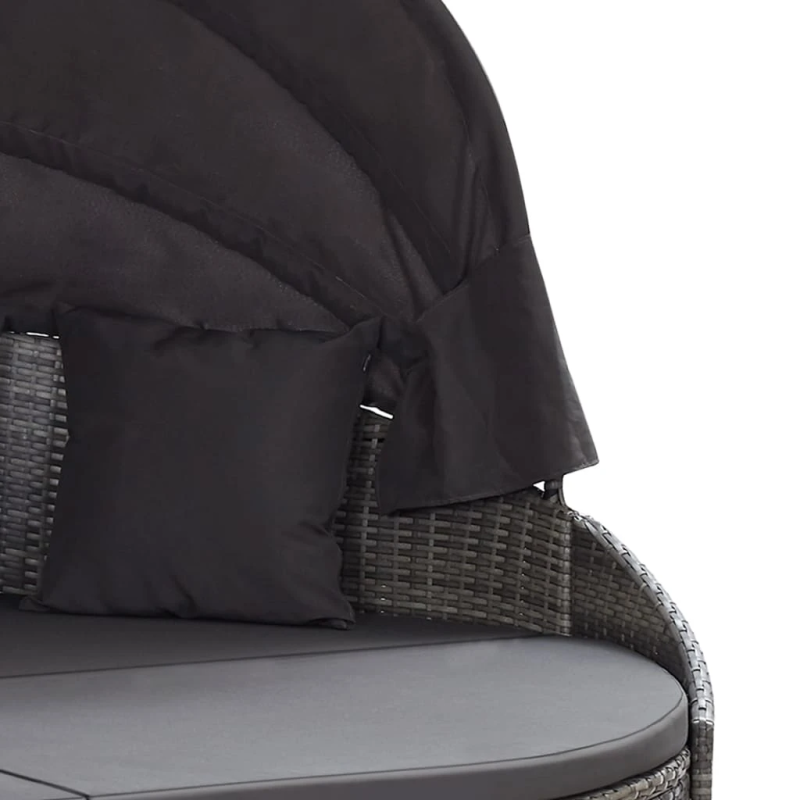 vidaXL dārza atpūtas gulta ar jumtiņu, pelēka PE rotangpalma