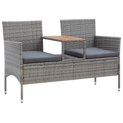 vidaXL divvietīgs āra sols ar galdiņu, 143 cm, PE rotangpalma, pelēks