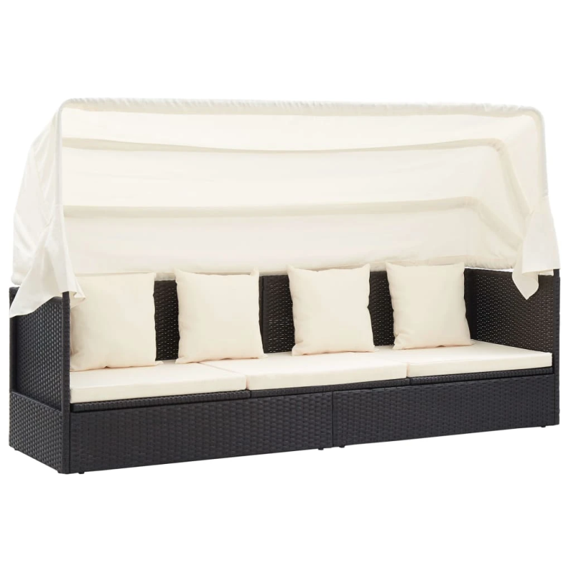 vidaXL dārza gulta ar jumtiņu, melna, PE rotangpalma