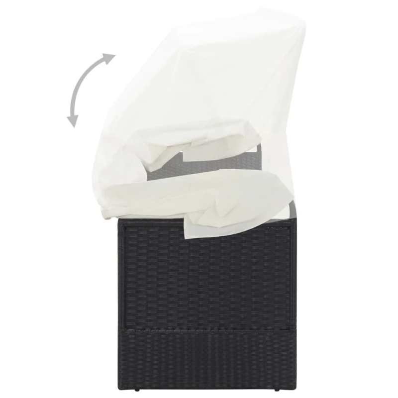 vidaXL dārza dīvāns ar jumtiņu, melna PE rotangpalma