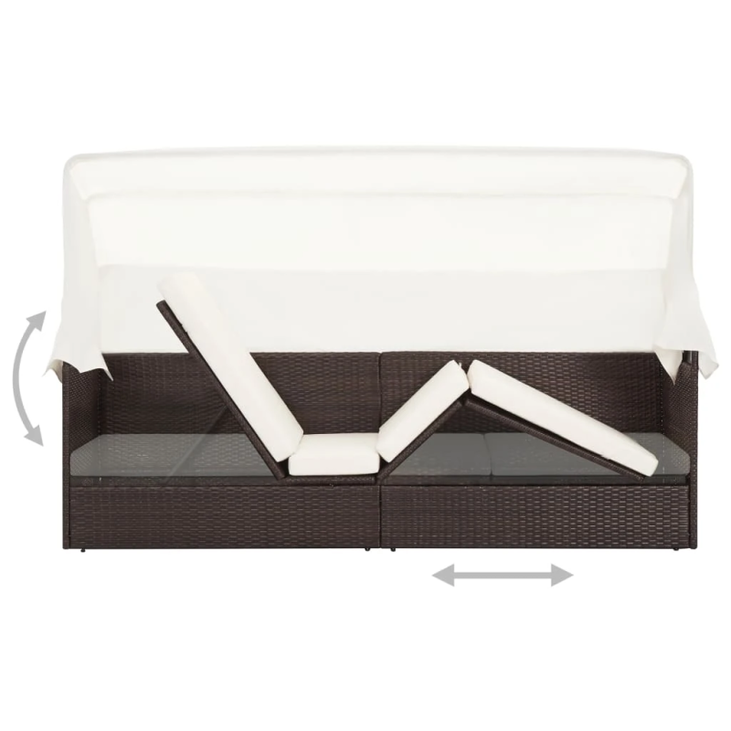 vidaXL dārza dīvāns ar jumtiņu, brūna PE rotangpalma