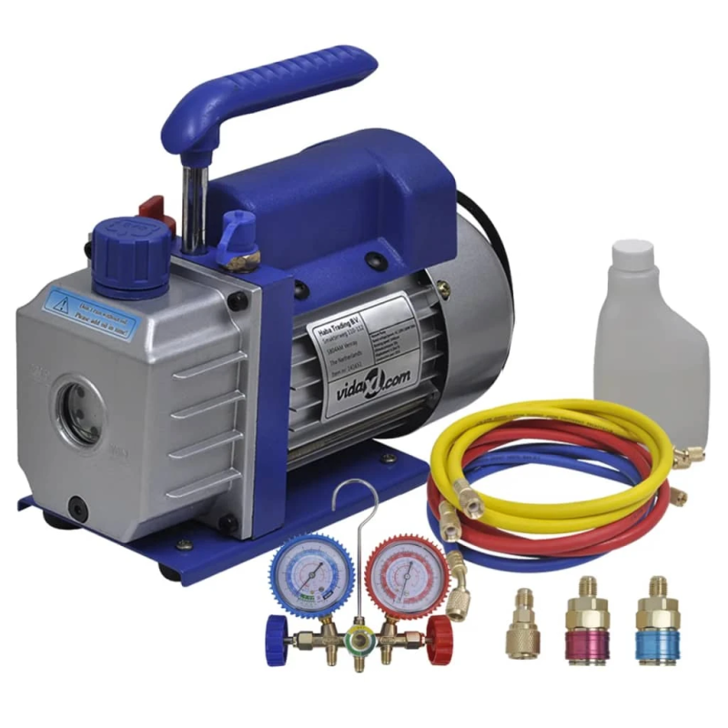 vidaXL vienpakāpes vakuuma sūknis, divvirziena kolektors un mērierīce
