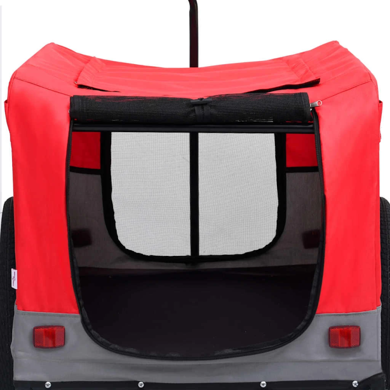 vidaXL mājdzīvnieku velo piekabe, skriešanas ratiņi, sarkani ar pelēku