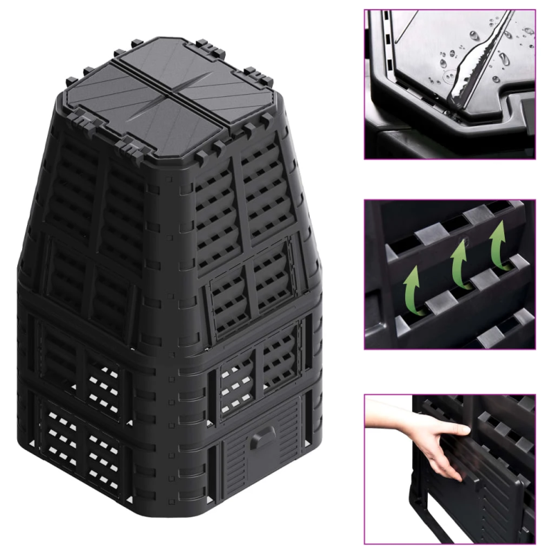 vidaXL dārza komposta tvertne, melna, 93,3x93,3x146 cm, 1000 L