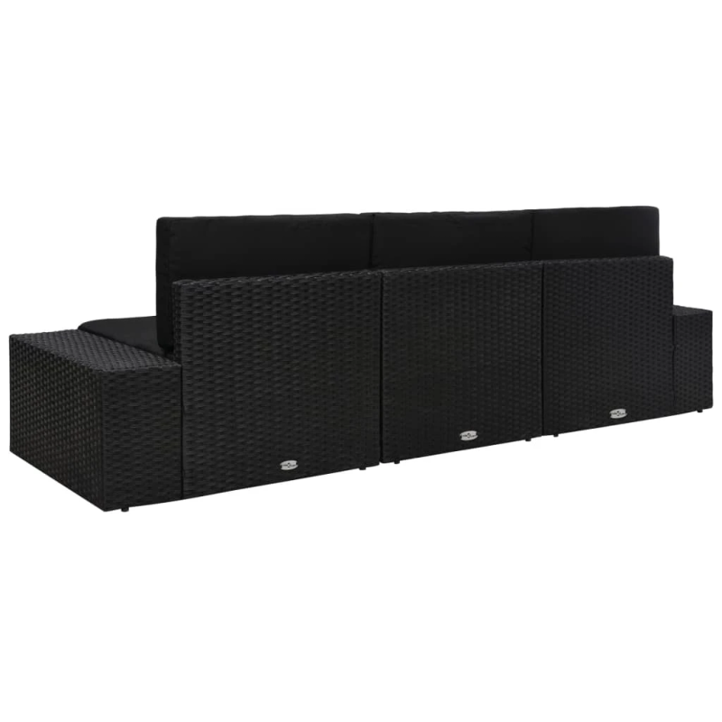 vidaXL moduļu dīvāns, trīsvietīgs, melna PE rotangpalma
