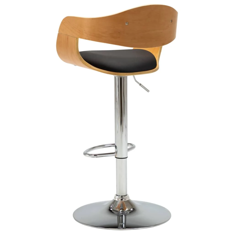 vidaXL bāra krēsli, 2 gab., izliekts koks, melna mākslīgā āda