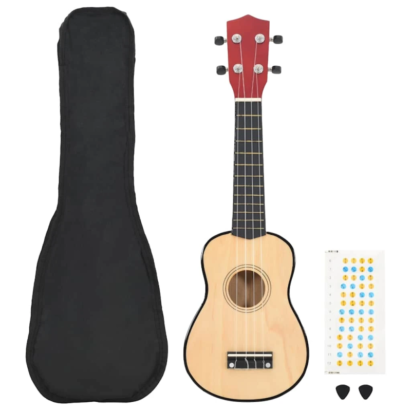 vidaXL soprāna bērnu ukulele ar somu, dabīga krāsa, 21"