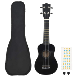 vidaXL soprāna bērnu ukulele ar somu, melna, 21"