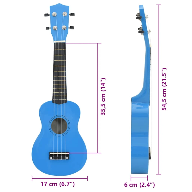vidaXL soprāna bērnu ukulele ar somu, zilgana, 21"