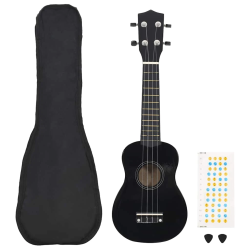 vidaXL soprāna bērnu ukulele ar somu, melna, 23"