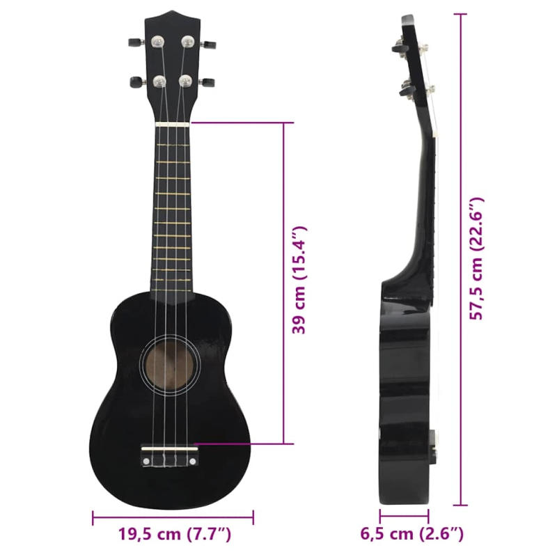vidaXL soprāna bērnu ukulele ar somu, melna, 23"