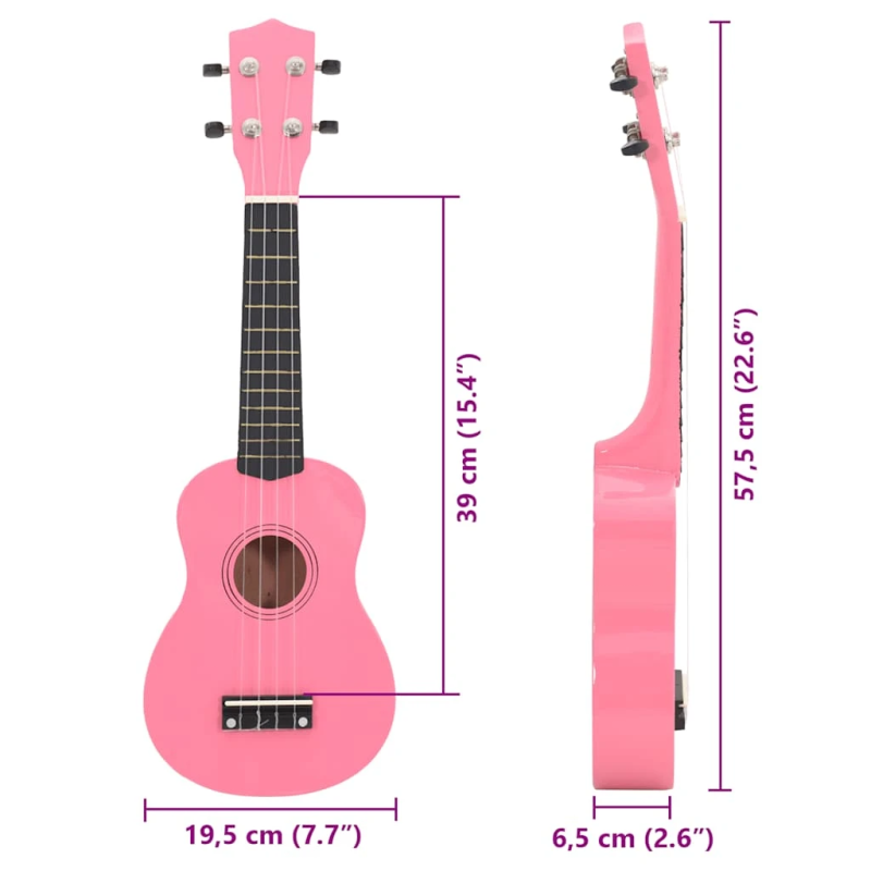 vidaXL soprāna bērnu ukulele ar somu, rozā, 23"