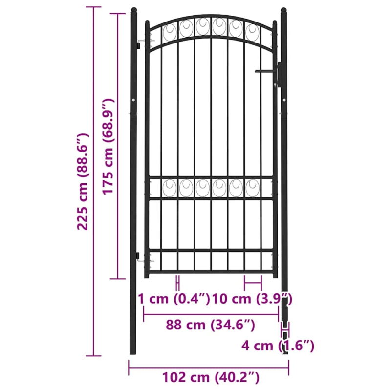 vidaXL žoga vārti ar arkveida formu, 100x175 cm, melns tērauds