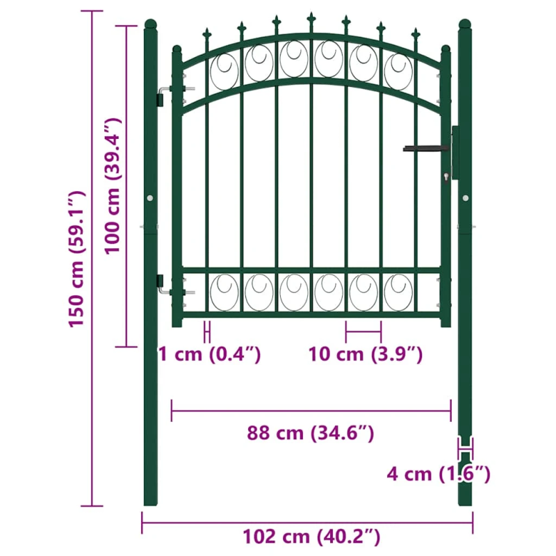 vidaXL žoga vārti ar pīķiem augšpusē, 100x100 cm, zaļš tērauds