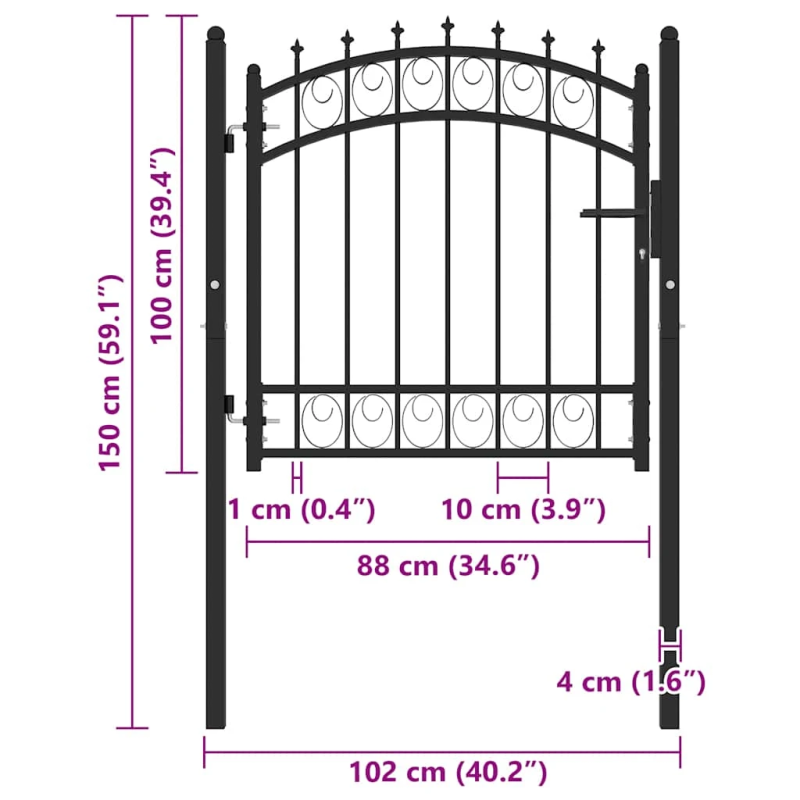 vidaXL žoga vārti ar pīķiem augšpusē, 100x100 cm, melns tērauds