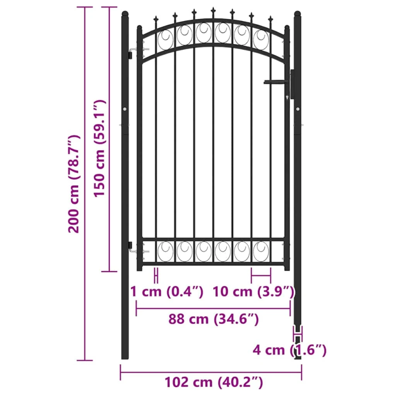 vidaXL žoga vārti ar pīķiem augšpusē, 100x150 cm, melns tērauds
