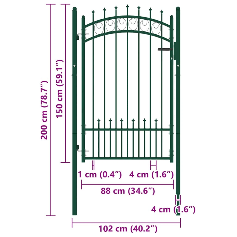 vidaXL žoga vārti ar pīķiem augšpusē, 100x150 cm, zaļš tērauds