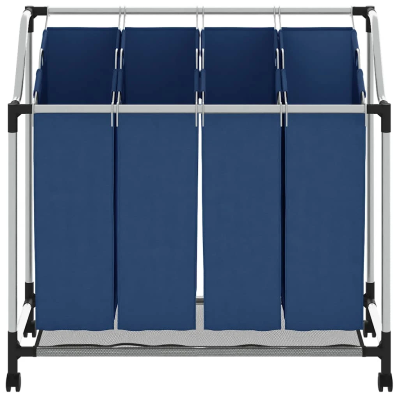 vidaXL veļas kaste, 4 nodalījumi, zila, tērauds