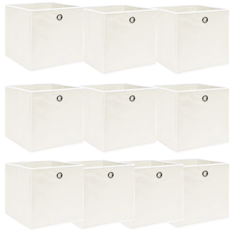 vidaXL uzglabāšanas kastes, 10 gab., baltas, 32x32x32 cm, audums
