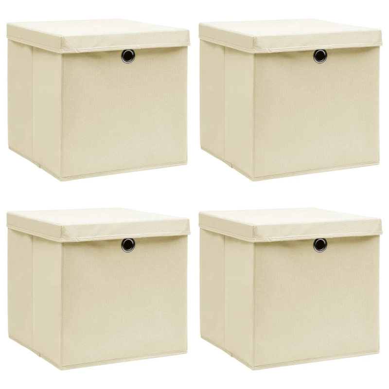 vidaXL uzglabāšanas kastes ar vāku, 4 gab., krēmkrāsas, 32x32x32 cm
