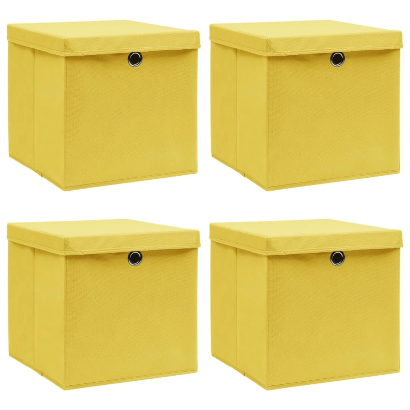 vidaXL uzglabāšanas kastes ar vāku, 4 gb., 32x32x32cm, dzeltens audums