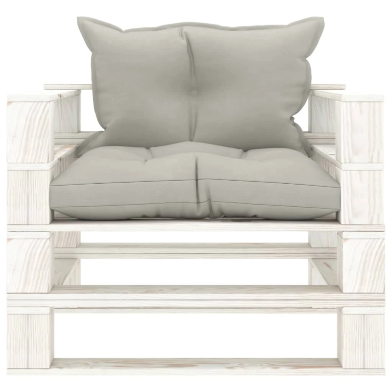 vidaXL dārza palešu dīvāns ar pelēkbrūniem matračiem, koks