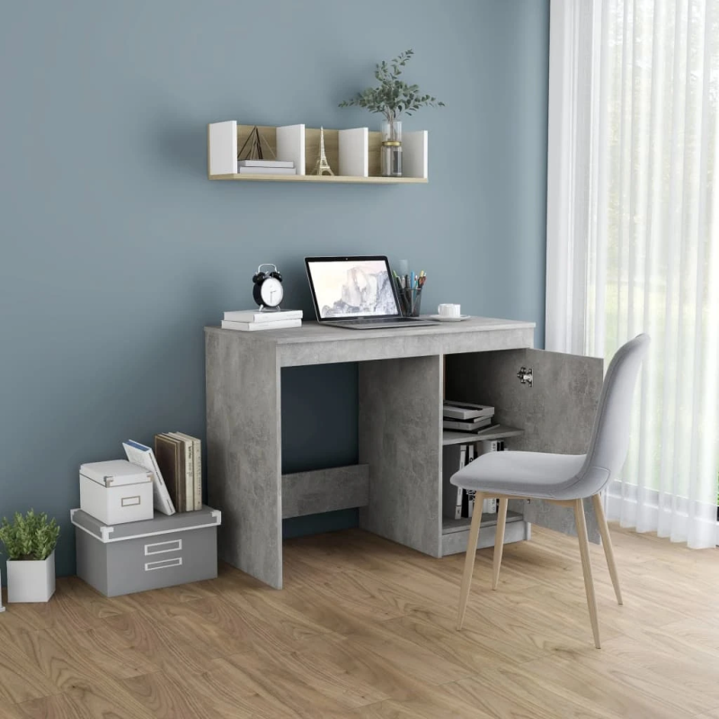 vidaXL rakstāmgalds, betona pelēks, 100x50x76 cm, inženierijas koks