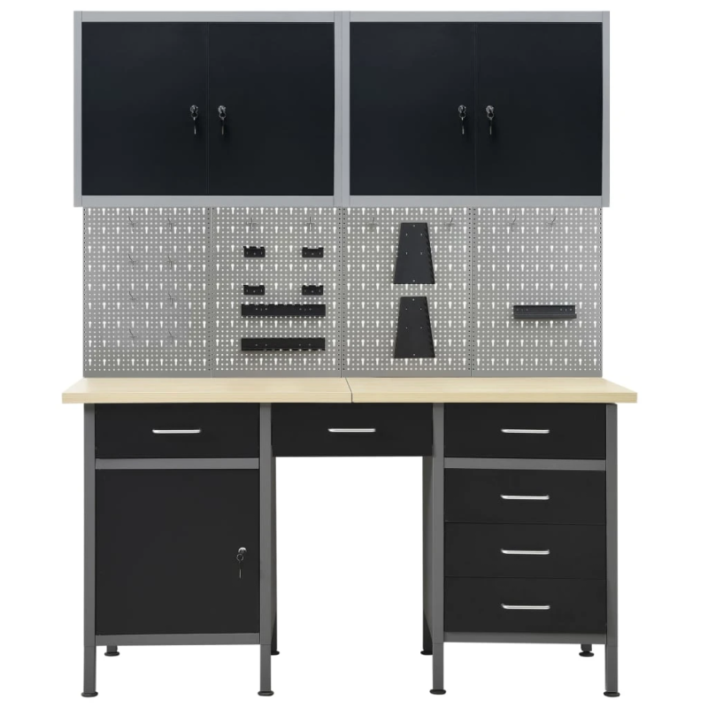 vidaXL darba galds ar četriem sienas paneļiem un diviem skapīšiem