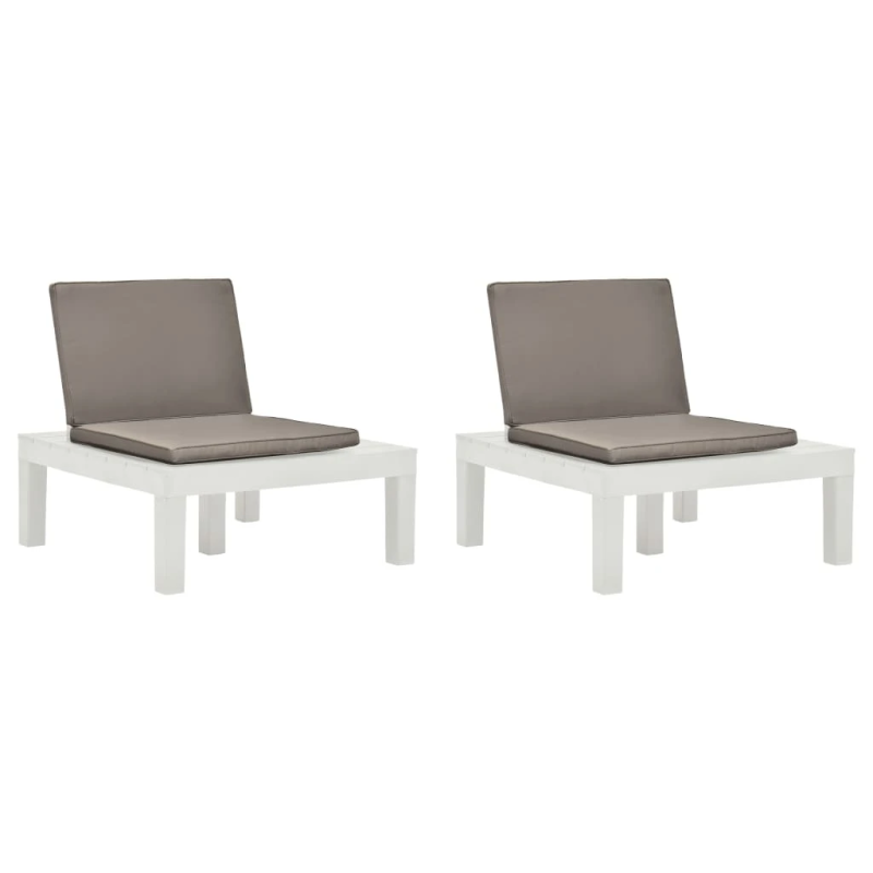 vidaXL dārza atpūtas krēsli ar matračiem, 2 gab., balta plastmasa