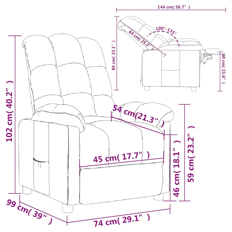vidaXL atpūtas krēsls, atgāžams, tumši pelēks audums