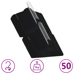 vidaXL drēbju pakaramie, 50 gab., neslīdošs samts, melni