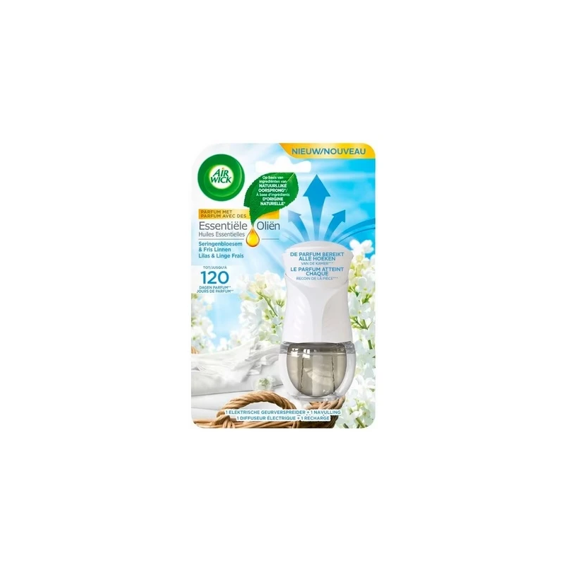AIR WICK Essential Oils elektriskais gaisa atsvaidzinātājs ar ceriņziedu aromātu 19ml