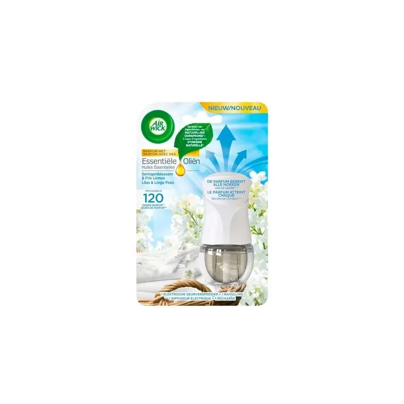 AIR WICK Essential Oils elektriskais gaisa atsvaidzinātājs ar ceriņziedu aromātu 19ml