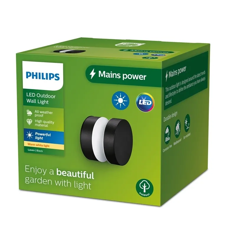 Sieninis lauko šviestuvas Philips Laven, 6W, LED, IP44, juoda sp., 10 cm x 8.7 cm