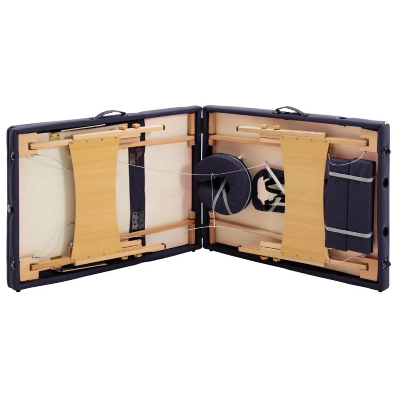 vidaXL saliekams masāžas galds, 3 daļas, koks, violets