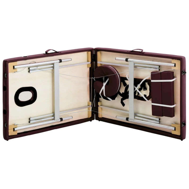 vidaXL saliekams masāžas galds, 2 daļas, alumīnijs, vīna violets